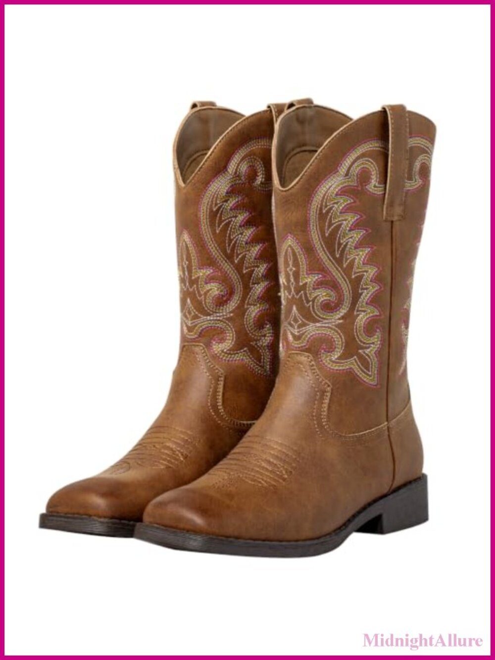Women's Western Embroidered Square Toe Cowboy Boots Faux Leather